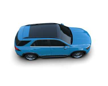 Beyaz arka manzaralı mavi bir araba.