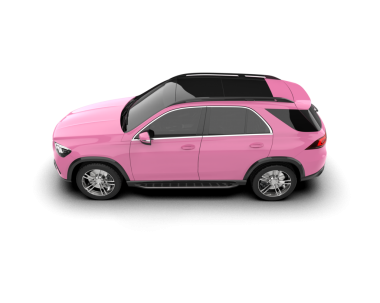 Pembe bir SUV 'un 3 boyutlu görüntüsü beyaz arka planda izole edilmiş.