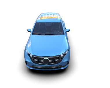 mavi modern araba siyah bir arkaplanda izole edilmiş ve yansıması var.