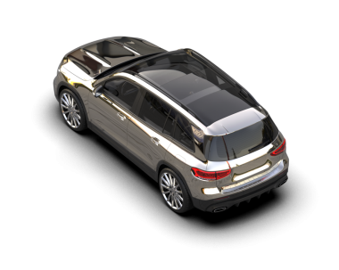 Siyah camlı araba. 3d oluşturma