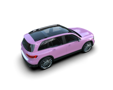 Beyaz bir arka plan üzerinde pembe araba.