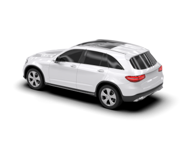 Beyaz, modern bir araba beyaz arka planda izole edilmiş. 3d oluşturma