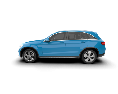 Mavi arazi aracı ve sedan.