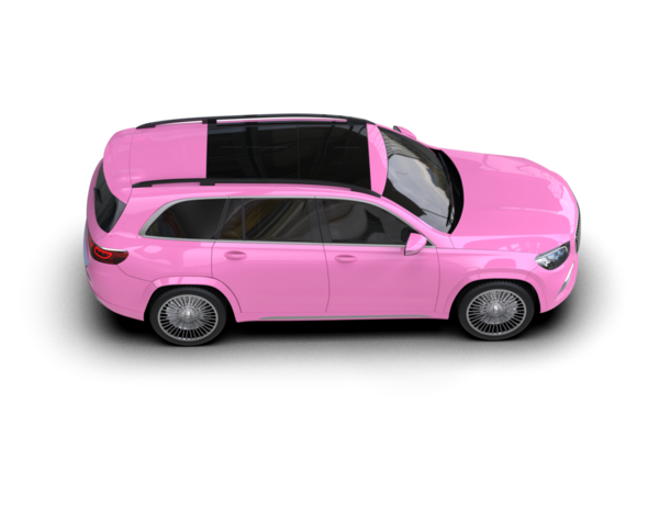 Siyah arka görüşlü pembe pembe bir araba..