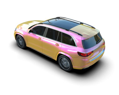 Siyah stüdyoda izole edilmiş 3 boyutlu markasız bir SUV.