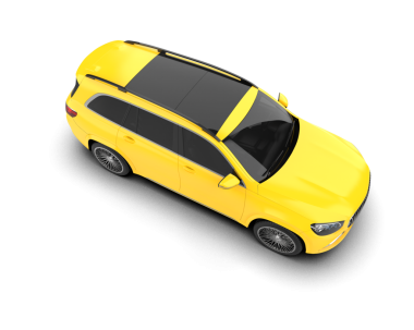 3 boyutlu sarı araba beyaz üzerine izole edilmiş.