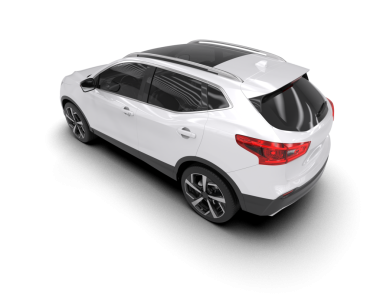 Siyah arka planı olan beyaz modern bir araba.