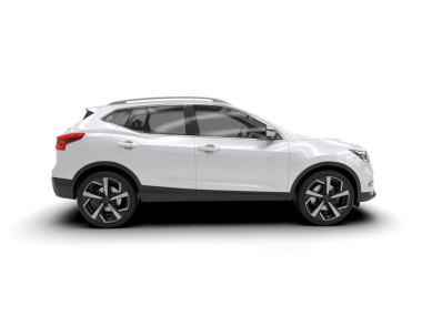 Araba yan görüntüsü, beyaz arka planda izole edilmiş. 3D görüntüleme, 3D resimleme