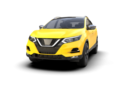 Beyaz arka planda modern sarı araba, 3 boyutlu.