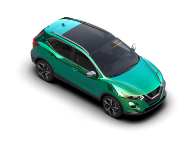 Siyah stüdyo arka planında izole edilmiş yeşil renkli bir sedan.