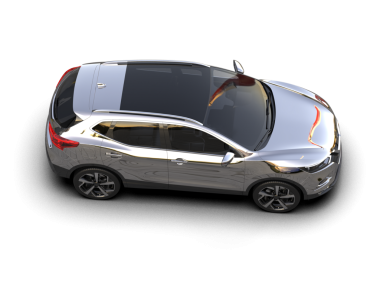 Beyaz arka planda beyaz çatılı bir araba.