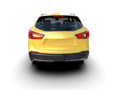 Sarı modern araba gri arka planda izole edilmiş.