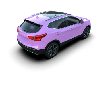 Beyaz arka planda pembe bir arabanın 3 boyutlu görüntüsü.