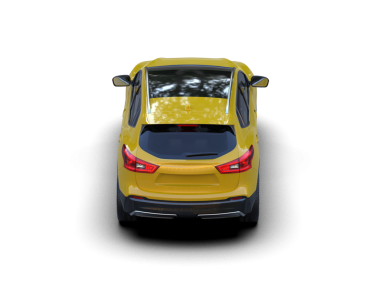 Sarı modern şehir arabası beyaz arka planda izole edilmiş. 3 Boyutlu Hazırlama