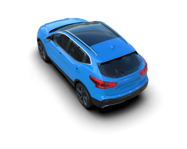 Mavi araba beyaz arka planda izole edilmiş.