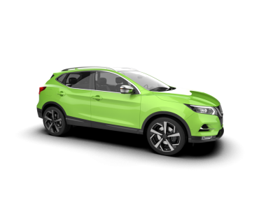 Yeşil arka planlı modern arabanın gerçekçi 3 boyutlu görüntüsü izole edilmiş.