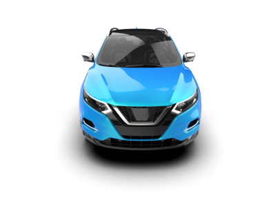 Mavi arka planda gerçekçi modern bir araba. 3d oluşturma