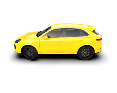 İzole edilmiş beyaz arka planda sarı bir araba. 3d illüstrasyon.