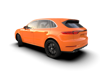 Beyaz arkaplanda izole edilmiş bir spor arabanın 3 boyutlu çizimi.