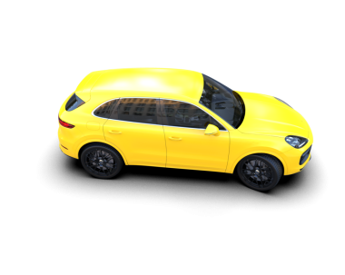 Beyaz arkaplandaki bir arabanın 3 boyutlu canlandırması