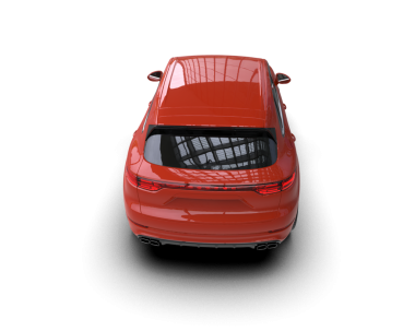 3 boyutlu görüntüleme. Arka manzaralı lüks bir araba.