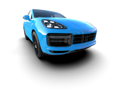 İzole edilmiş siyah bir spor arabanın 3 boyutlu görüntüsü