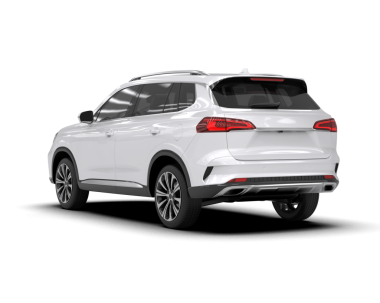 Beyaz çizgili modern cip arabası. Yan görünüş. 3d oluşturma