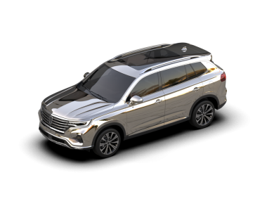 Siyah bir arabanın arka planında yansıması olan modern bir cip.