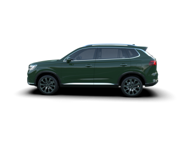 Beyaz arka planda siyah arabası olan yeşil bir cip. 3d illüstrasyon