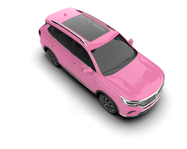 Pembe araba beyaz arkaplanda izole edilmiş.