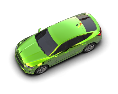 Yeşil arka planda bir arabanın 3 boyutlu görüntüsü