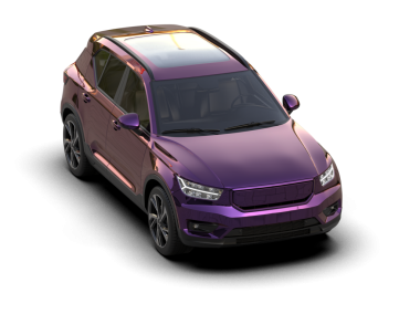 Mor araba arka planda izole edilmiş. 3D görüntüleme - illüstrasyon