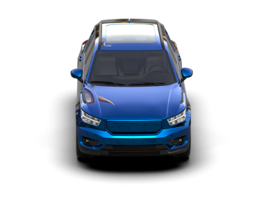 Beyaz arka planda mavi araba. 3d oluşturma