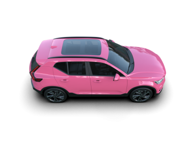 Beyaz arka planda pembe bir araba. 3d oluşturma