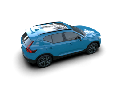 Mavi araba beyaz arka planda izole edildi. 3D görüntüleme.