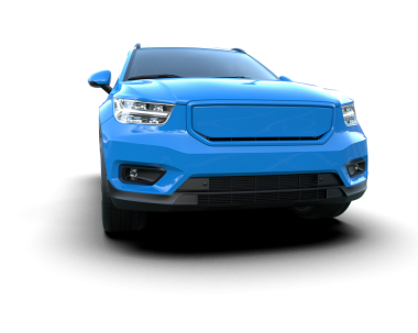 Beyaz arkaplandaki mavi araba 3 boyutlu görüntüleme