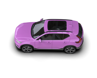 Beyaz arkaplanda 3 boyutlu pembe bir araba görüntüsü