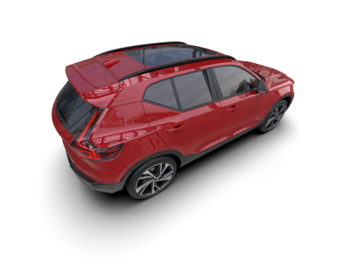 Modern bir arabanın 3 boyutlu tasviri beyaz arka planda izole edilmiş.