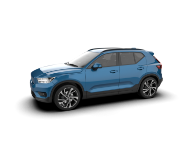 Beyaz arkaplanda mavi araba.