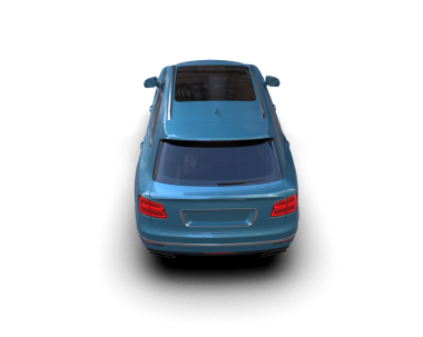 Mavi araba siyah arka planda izole edilmiş. 3d illüstrasyon