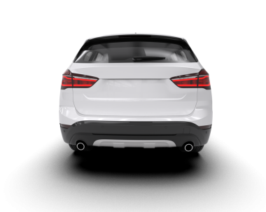 Beyaz araba arka planda izole edilmiş. 3D görüntüleme - illüstrasyon