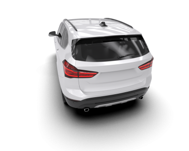 Beyaz SUV arabası beyaz yolda izole edilmiş. 3d oluşturma