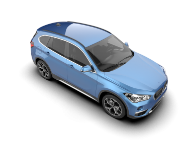 Beyaz arkaplanda mavi bir arabanın 3 boyutlu görüntüsü