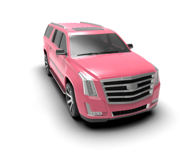 Siyah arka planda pembe bir araba. 3d oluşturma.