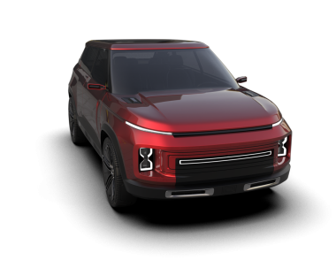 Siyah arka planda kırmızı modern araba - renkler - yukarıdan görünüm.