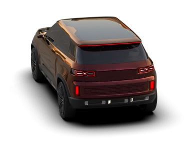 Beyaz stüdyo arka planında 3 boyutlu markasız bir SUV aracı görüntüsü.