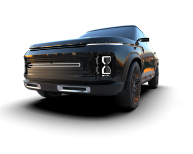 Siyah arka planda bir araba. Yüksek çözünürlüklü çizim. 3d oluşturma