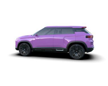 Gri bir arkaplanda 3 boyutlu mor bir araba görüntüsü