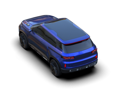 Siyah arka planda parlak mavi yüzeyi olan modern siyah lüks bir araba. 3d oluşturma