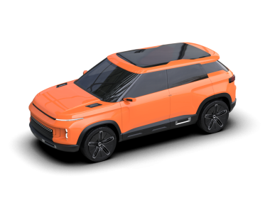 Beyaz arka planda modern turuncu araba. 3d illüstrasyon -